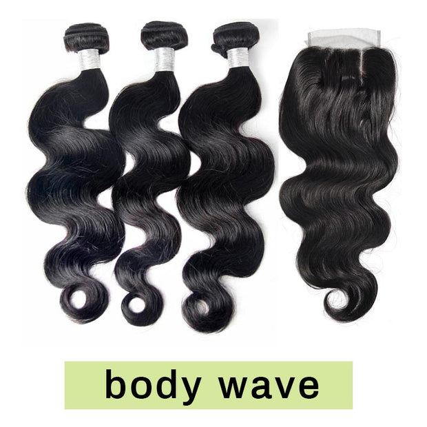 Brazilian Natural Body Loose Wave Human Hair 3 Pcs Bundles With 4x4 Lace Closure Natural Color