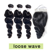 Brazilian Natural Body Loose Wave Human Hair 3 Pcs Bundles With 4x4 Lace Closure Natural Color