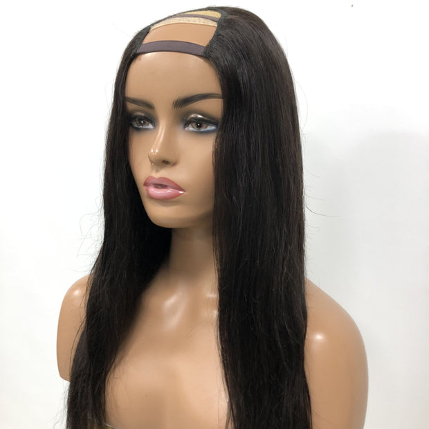 Glueless  Straight Natural Color U-part  For Black Women Human Hair Wigs