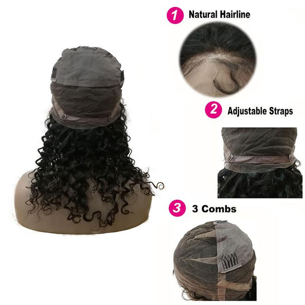 Curly Full Lace Wigs Natural Black Color Virgin Hair - Lokshair