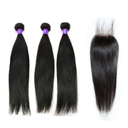 Loks Peruvian Straight Hair 3 Bundles With Lace Closure - Lokshair